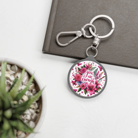 You Are Enough Floral Keyring Tag – Inspirational Keychain for Women, Self-Love Gift