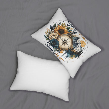 Compass & Wildflowers Lumbar Pillow — “Stay True, Stay You” Rustic Adventure Décor