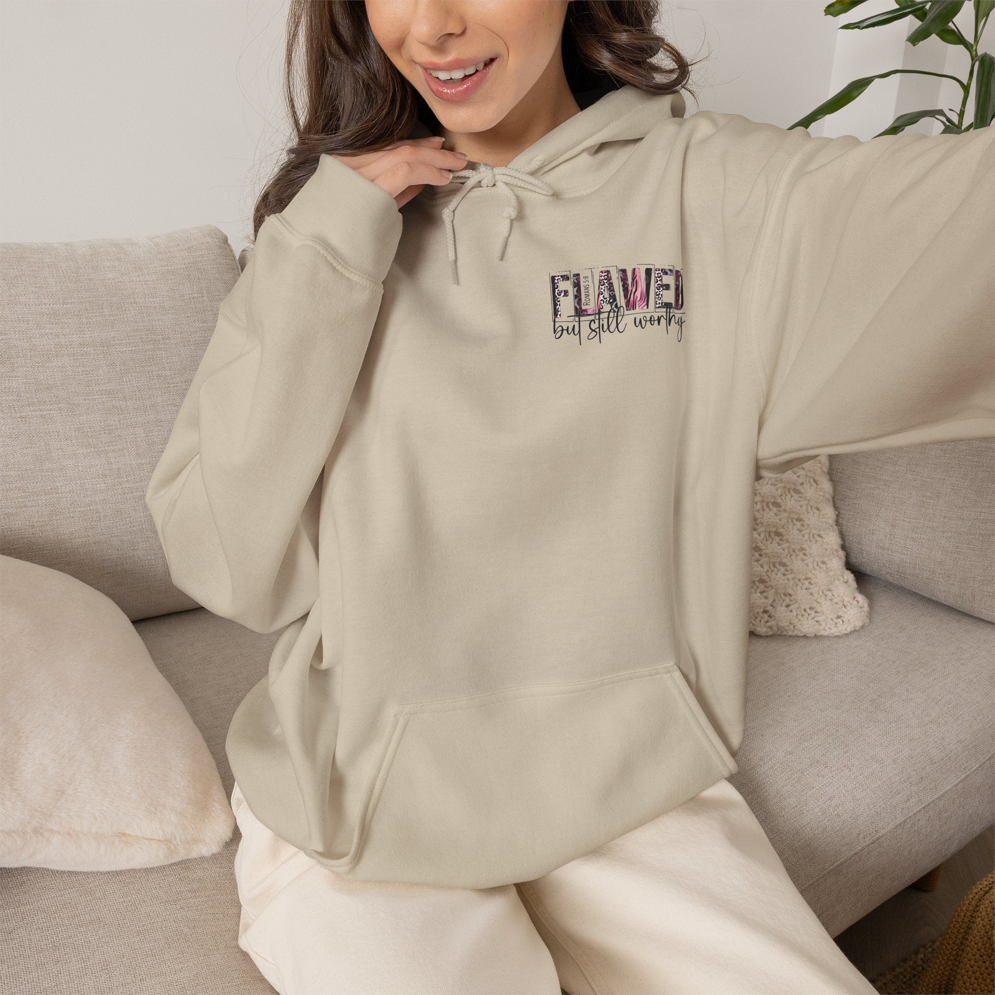 Flawed But Still Worthy Hoodie — Inspirational Women's Graphic Hoodie