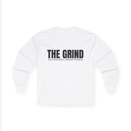Men's "The Grind" Long Sleeve Tee — Motivational "The Grind" Back Print