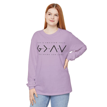 God Is Greater Than Long Sleeve T-Shirt — "God Is Greater Than The Highs And Lows" Christian Tee