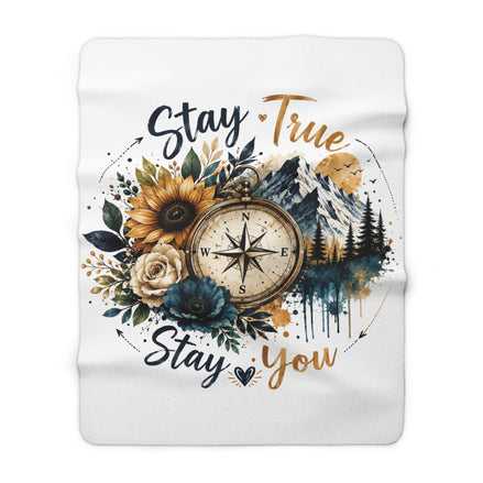 Sherpa Blanket - "Stay True Stay You" Compass & Mountain Floral Throw