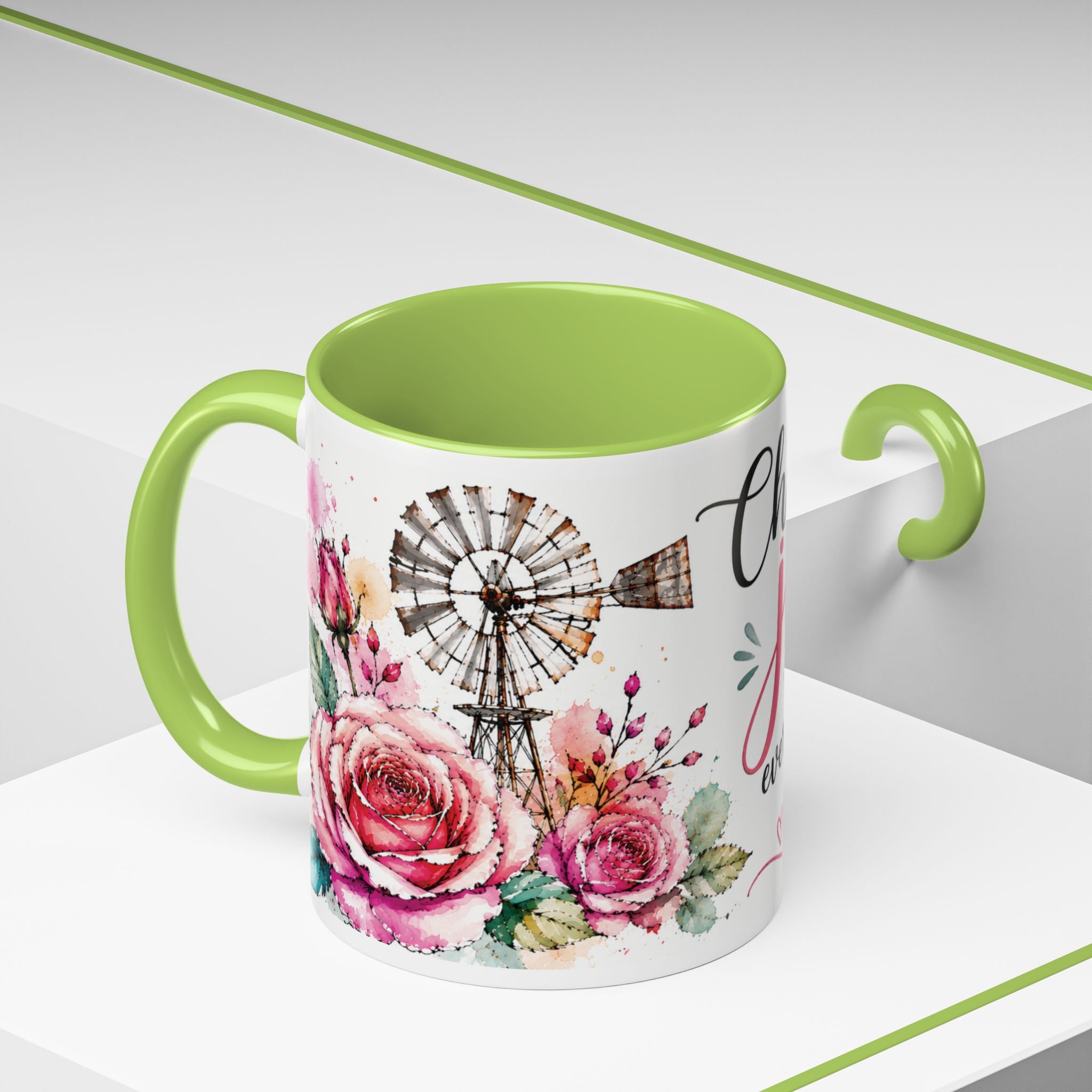 Choose Joy Floral Coffee Mug – Inspirational Pink Rose Accent Mug (11/15oz)