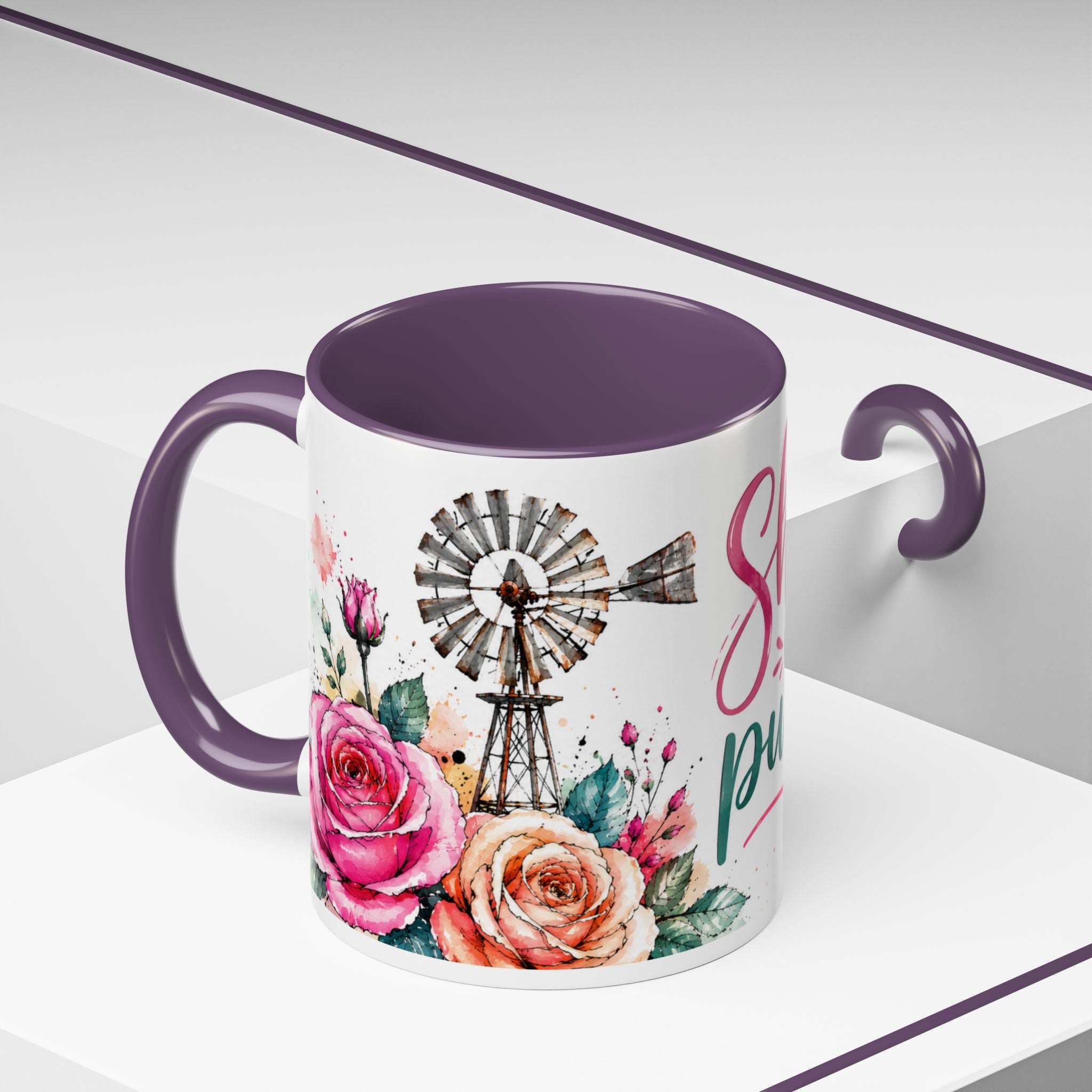 Shine With Purpose Floral Accent Coffee Mug — Inspirational 11oz Ceramic