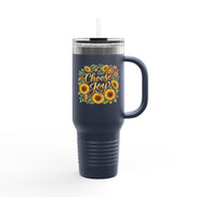 40oz Insulated Travel Mug — 'Choose Joy' Sunflower Design