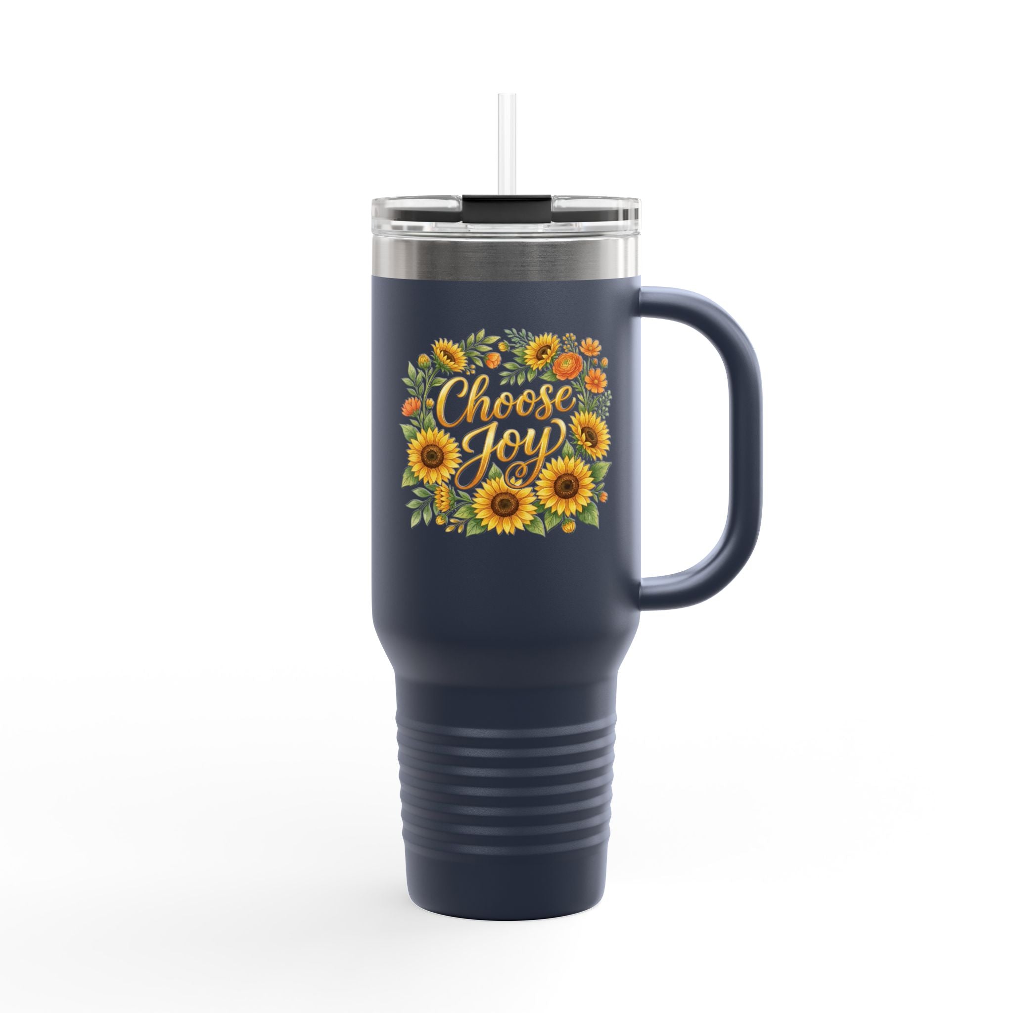 40oz Insulated Travel Mug — 'Choose Joy' Sunflower Design