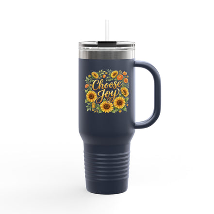 40oz Insulated Travel Mug — 'Choose Joy' Sunflower Design
