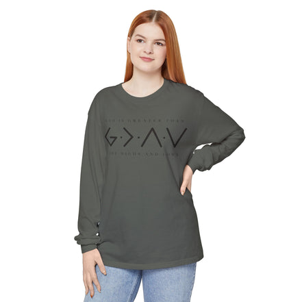 God Is Greater Than Long Sleeve T-Shirt — "God Is Greater Than The Highs And Lows" Christian Tee