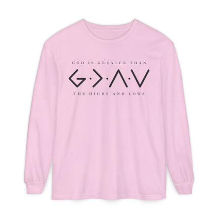 God Is Greater Than Long Sleeve T-Shirt — "God Is Greater Than The Highs And Lows" Christian Tee