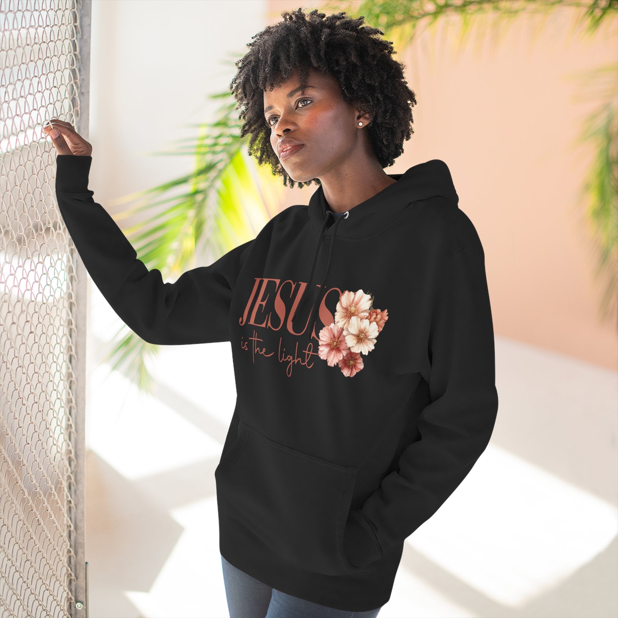 Jesus Is the Light Floral Cross Hoodie — Christian Faith Graphic Hoodie