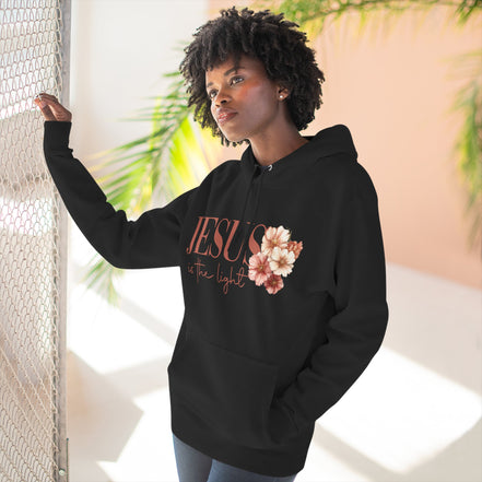 Jesus Is the Light Floral Cross Hoodie — Christian Faith Graphic Hoodie