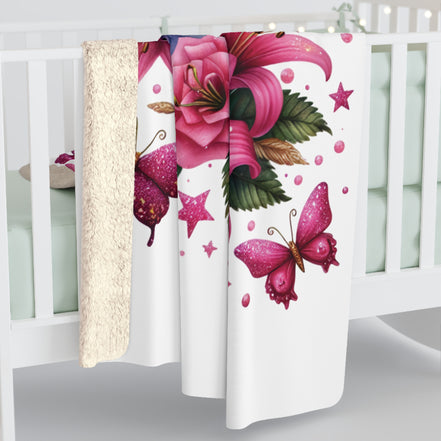 You Are Enough Sherpa Blanket — Pink Floral Inspirational Throw