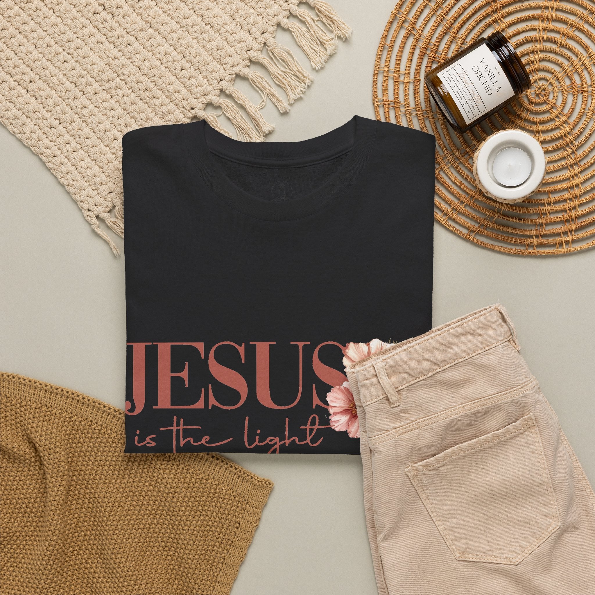 Jesus Is the Light T-Shirt — Floral Cross Christian Tee