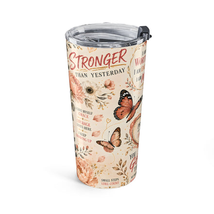 Inspirational Butterfly 20oz Tumbler — "I Am Worthy" Motivational Travel Cup