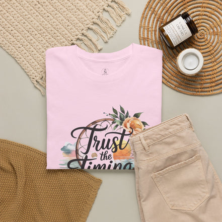 Women's Inspirational Tee — "Trust the Timing of Your Life" Floral Graphic