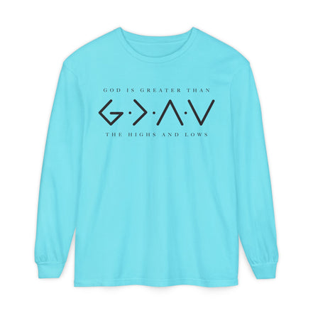 God Is Greater Than Long Sleeve T-Shirt — "God Is Greater Than The Highs And Lows" Christian Tee