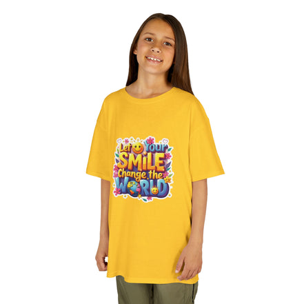 Girl's Back to School Kids Tee — "Let Your Smile Change the World" Colorful Inspirational Graphic