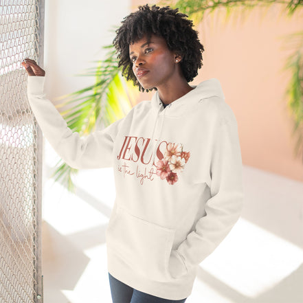 Jesus Is the Light Floral Cross Hoodie — Christian Faith Graphic Hoodie