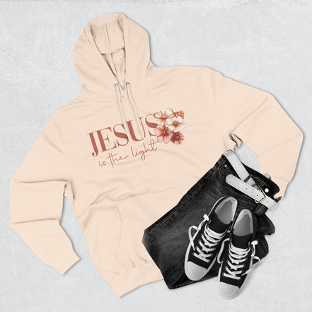 Jesus Is the Light Floral Cross Hoodie — Christian Faith Graphic Hoodie