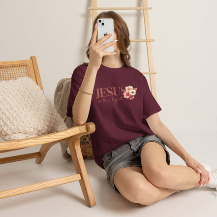 Jesus Is the Light T-Shirt — Floral Cross Christian Tee