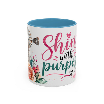 Shine With Purpose Floral Accent Coffee Mug — Inspirational 11oz Ceramic