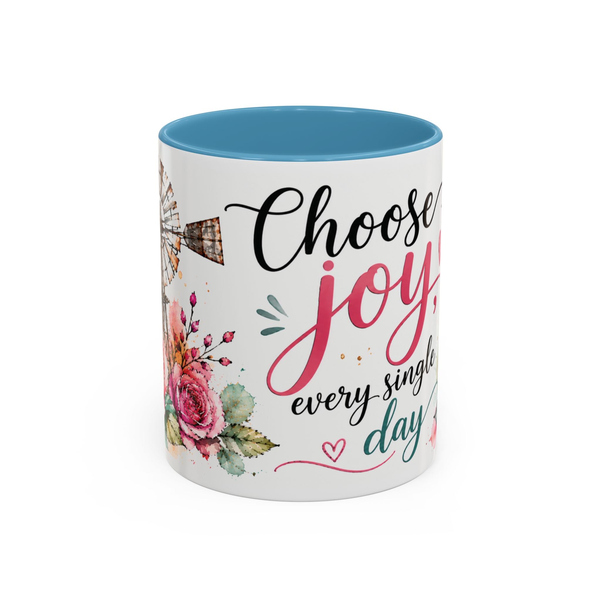 Choose Joy Floral Coffee Mug – Inspirational Pink Rose Accent Mug (11/15oz)