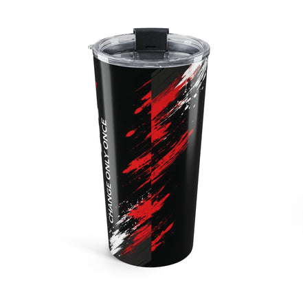 20oz Tumbler — 'Never Give Up' Motivational Insulated Travel Cup (Black & Red)