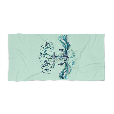 Beach Towel - "Hope Anchors the Soul" Nautical Anchor Waves Design