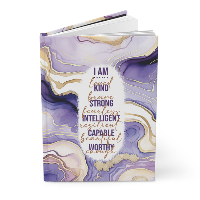 Affirmation Hardcover Journal — I Am Kind, Brave, Strong (Purple Marble)