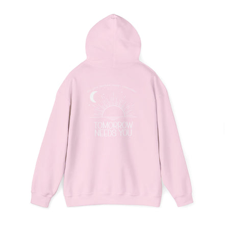 Hoodie - "Tomorrow Needs You" Sunrise Graphic Hoodie with Heart Motif