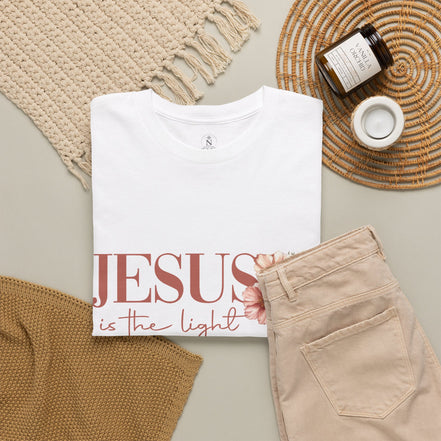 Jesus Is the Light T-Shirt — Floral Cross Christian Tee