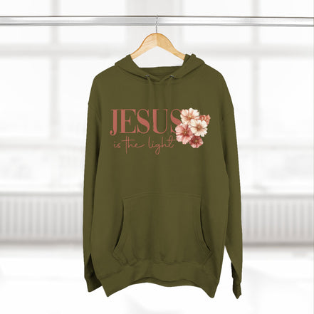 Jesus Is the Light Floral Cross Hoodie — Christian Faith Graphic Hoodie