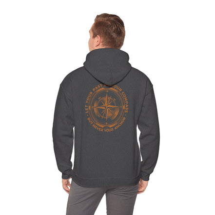 Men's Compass Rose Hoodie — "Let Your Past Be Your Compass, Not Your Anchor" Inspirational Graphic Hoodie