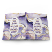 Affirmation Hardcover Journal — I Am Kind, Brave, Strong (Purple Marble)