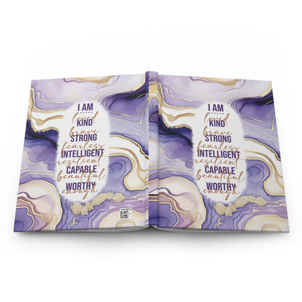 Affirmation Hardcover Journal — I Am Kind, Brave, Strong (Purple Marble)