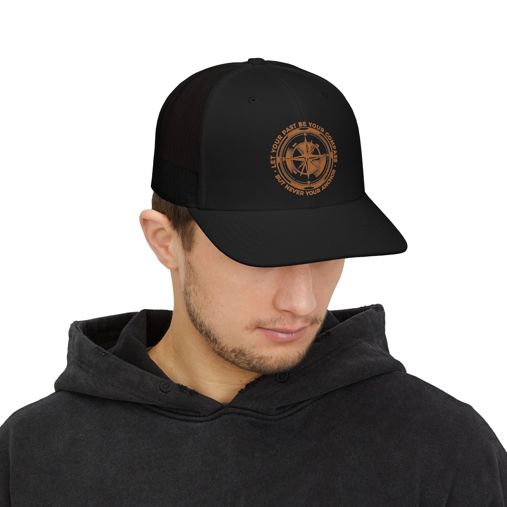 Men's Trucker Cap — Rustic Compass Adventure Logo