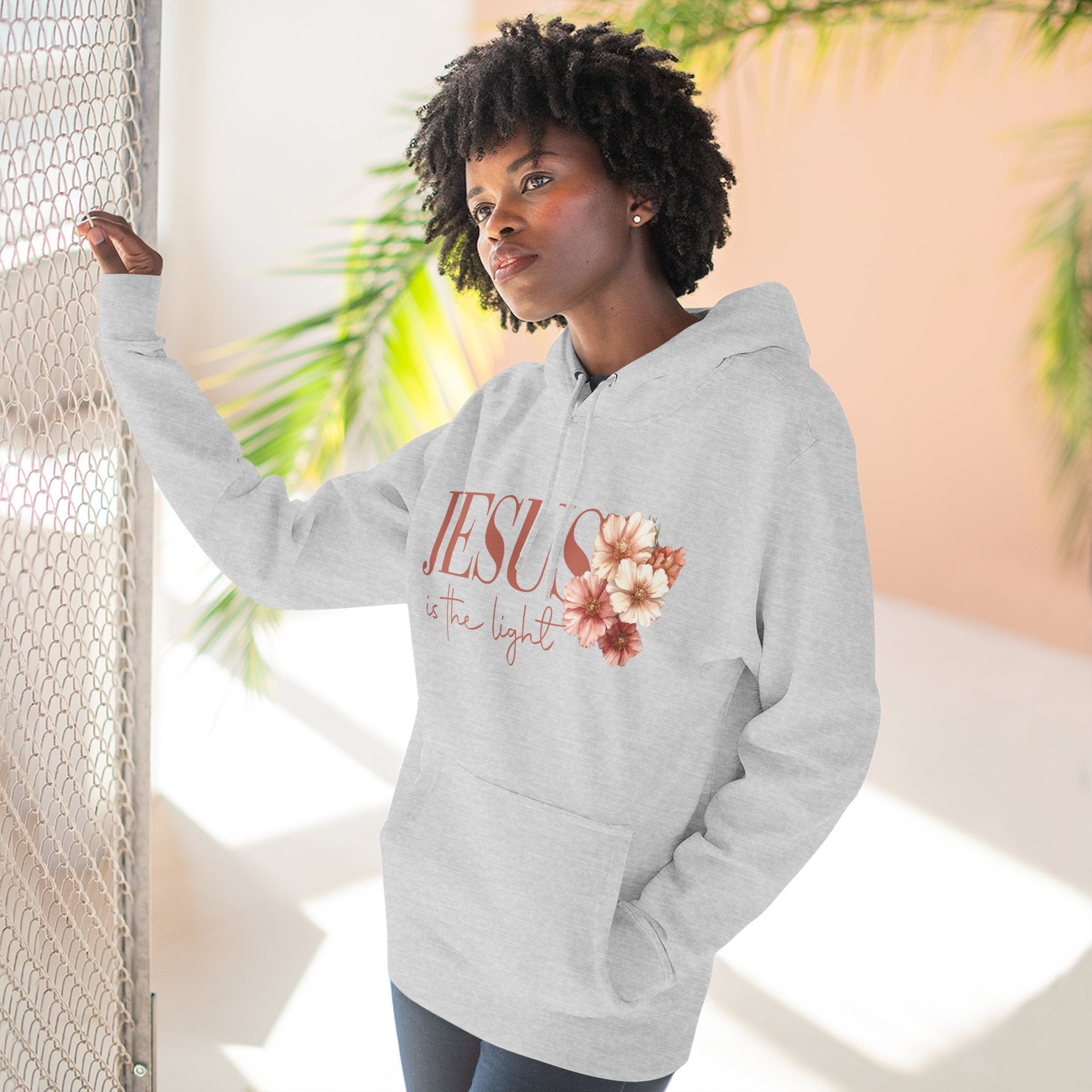 Jesus Is the Light Floral Cross Hoodie — Christian Faith Graphic Hoodie