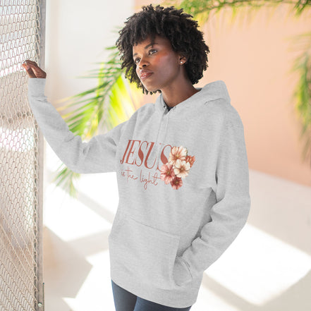 Jesus Is the Light Floral Cross Hoodie — Christian Faith Graphic Hoodie