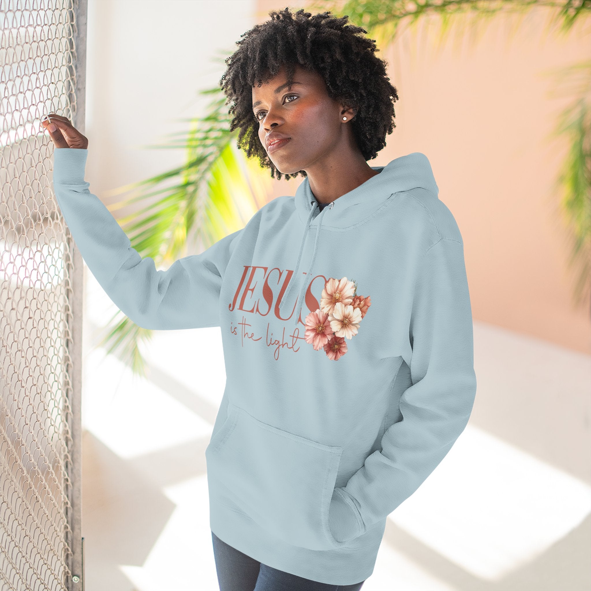 Jesus Is the Light Floral Cross Hoodie — Christian Faith Graphic Hoodie