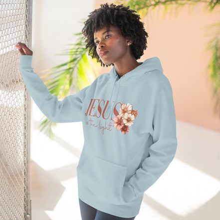 Jesus Is the Light Floral Cross Hoodie — Christian Faith Graphic Hoodie
