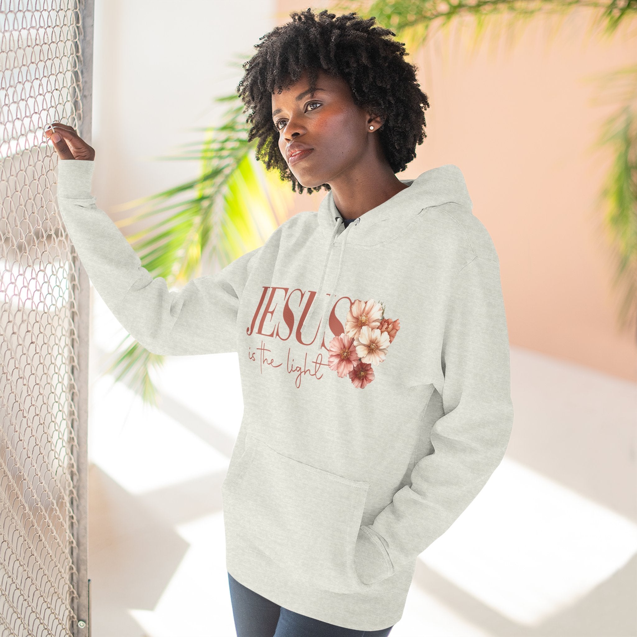 Jesus Is the Light Floral Cross Hoodie — Christian Faith Graphic Hoodie