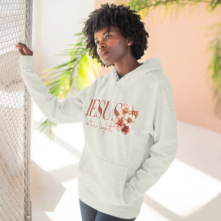 Jesus Is the Light Floral Cross Hoodie — Christian Faith Graphic Hoodie