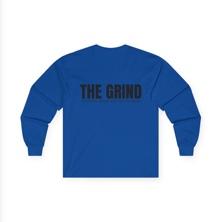 Men's "The Grind" Long Sleeve Tee — Motivational "The Grind" Back Print