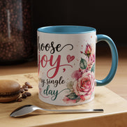 Choose Joy Floral Coffee Mug – Inspirational Pink Rose Accent Mug (11/15oz)