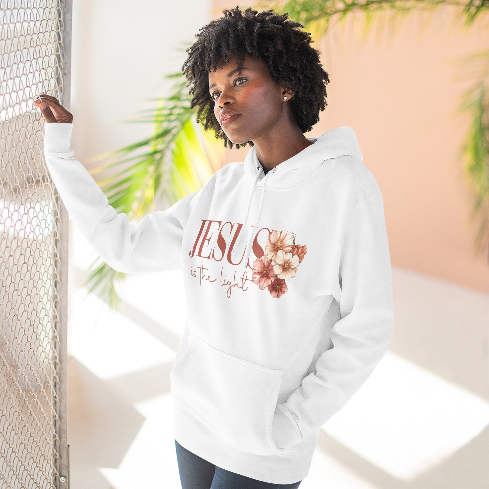 Jesus Is the Light Floral Cross Hoodie — Christian Faith Graphic Hoodie
