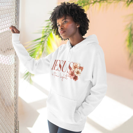 Jesus Is the Light Floral Cross Hoodie — Christian Faith Graphic Hoodie