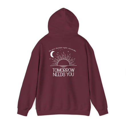 Hoodie - "Tomorrow Needs You" Sunrise Graphic Hoodie with Heart Motif