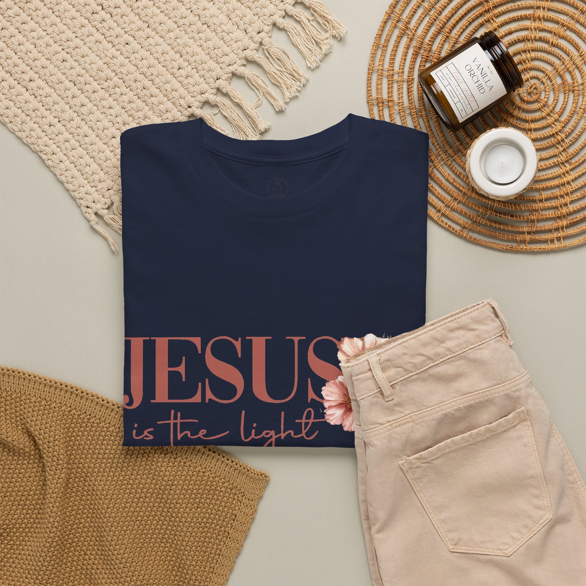 Jesus Is the Light T-Shirt — Floral Cross Christian Tee