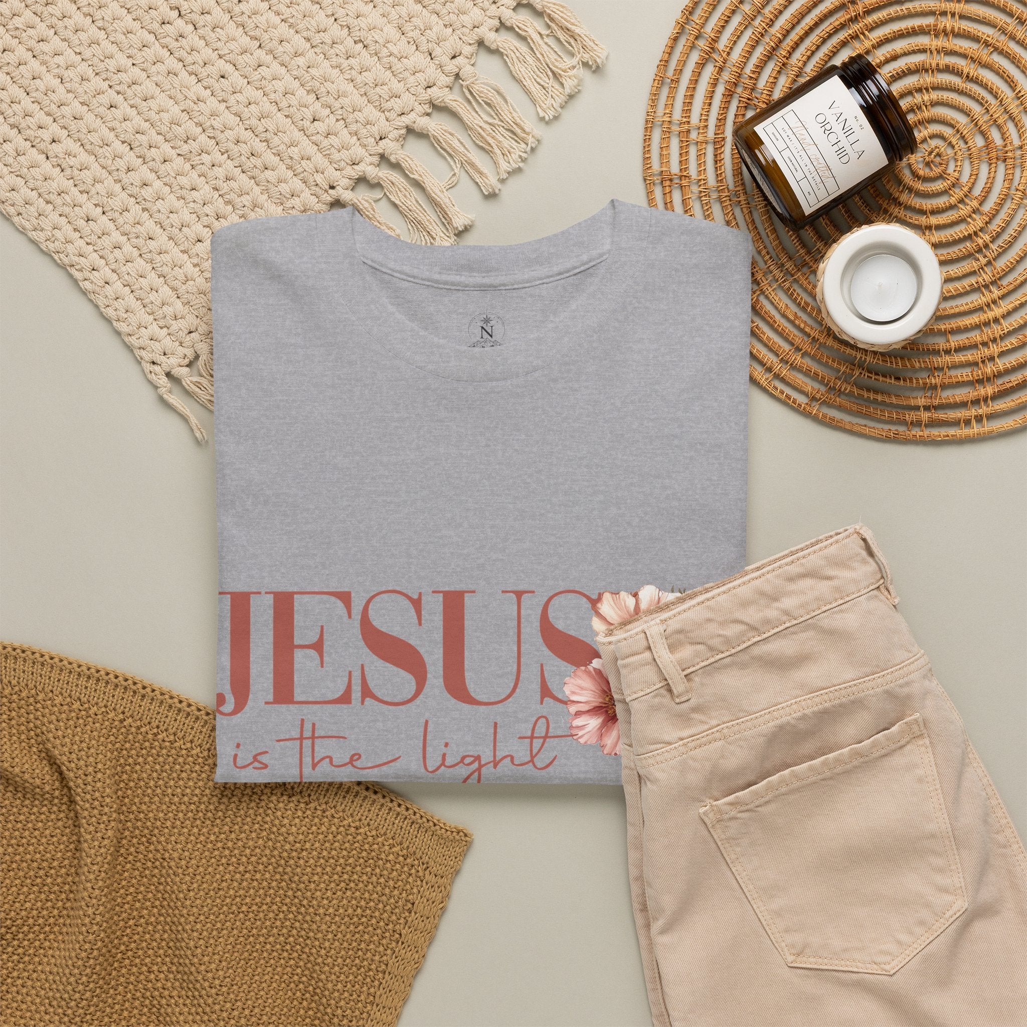 Jesus Is the Light T-Shirt — Floral Cross Christian Tee
