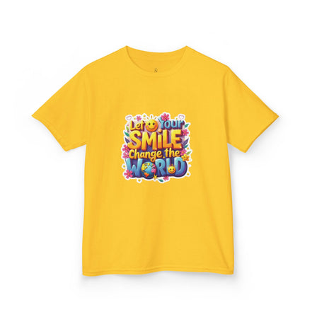 Girl's Back to School Kids Tee — "Let Your Smile Change the World" Colorful Inspirational Graphic